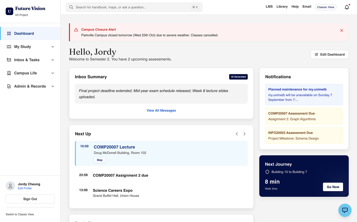 Screenshot of the future state prototype.